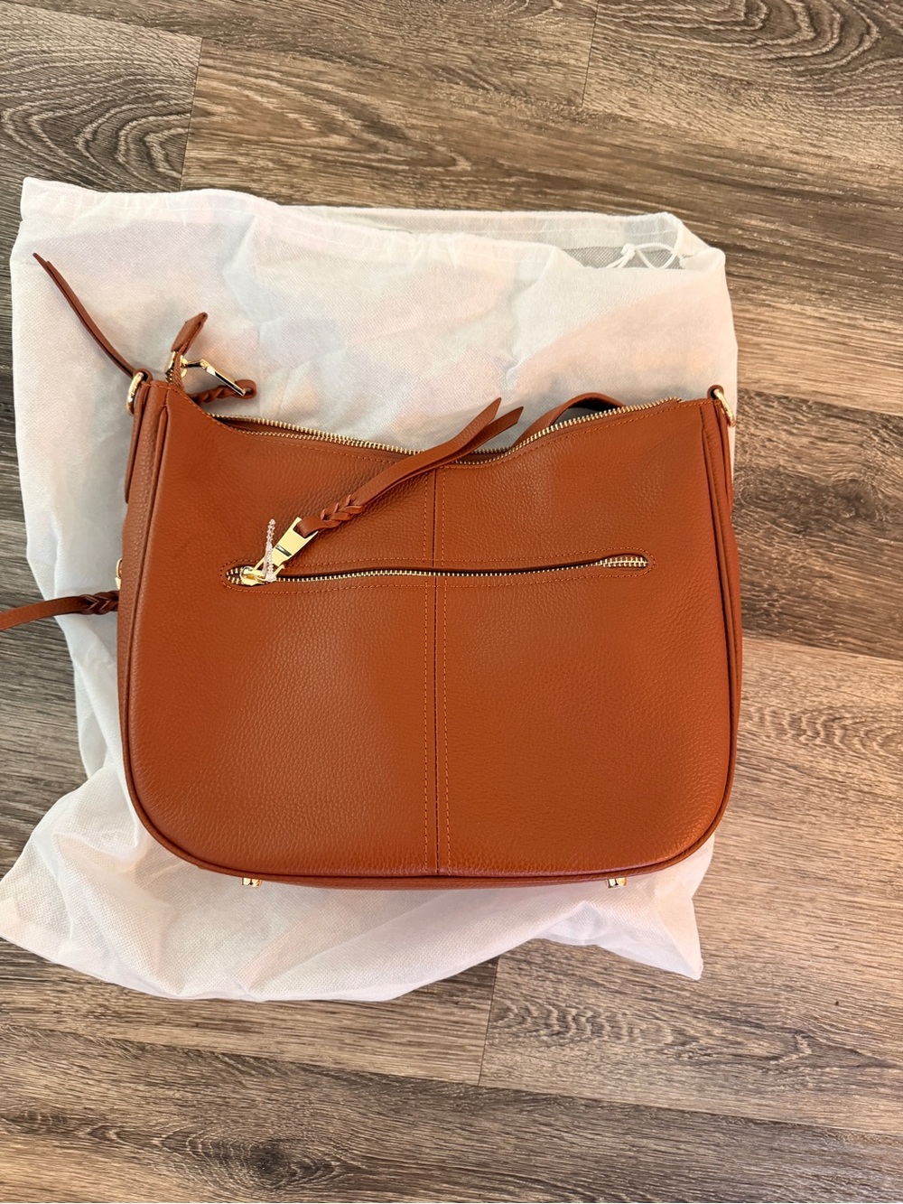 Madeline Pebbled Leather Hobo Bag, Camera Purse in Brown